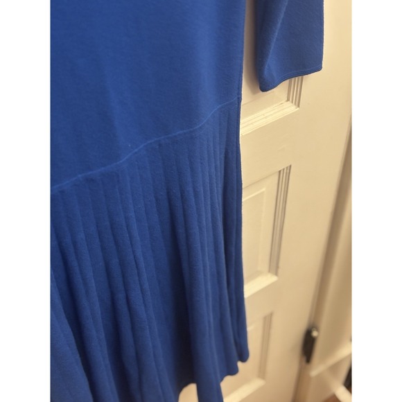 Talbots Women's Blue Pleated Sweater Dress Fit Flare Knit Size Small Petite - Picture 3 of 6